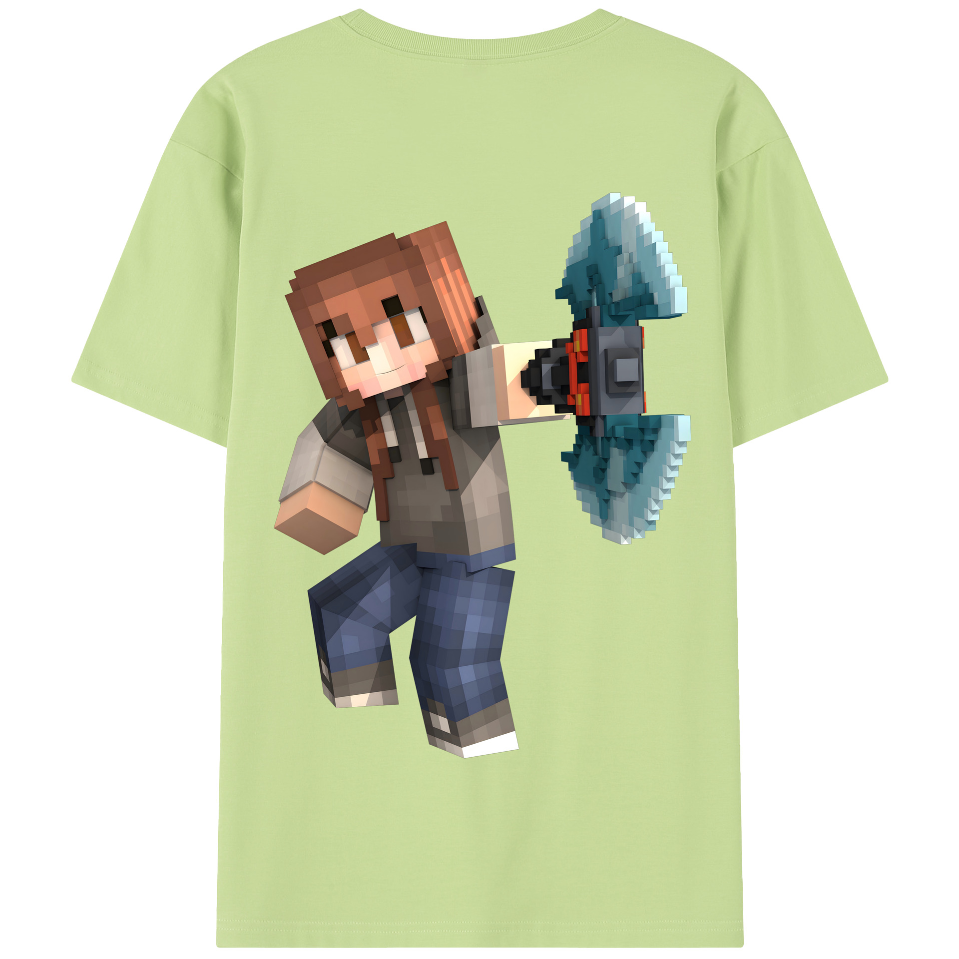 （画像用） マインクラフト ブロックの世界 Minecraft MC Block world 綿100％半袖Tシャツ（背面プリント）